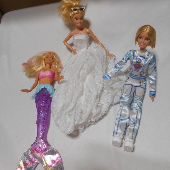 NICE Lot 3 Mattel Barbie 12" Dolls Bride, Astronaut, Little Mermaid w/ clothes - Picture 4 of 9